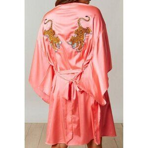 Wild Side Embroidered Tiger Pink Kimono Robe